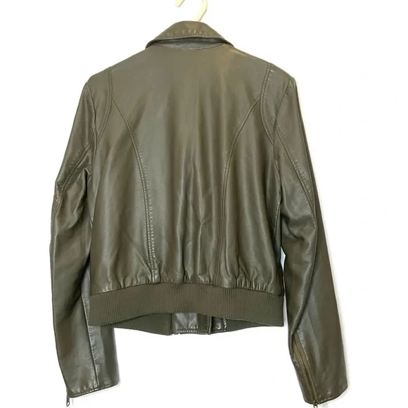 Free People Faux Leather Moto Biker Jacket in Olive Green Size Medium - Picture 3 of 10